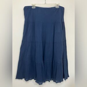 Chaps Tiered Maxi Skirt Large Peasant Blue 100% Cotton Flowy Lined Boho Crinkle